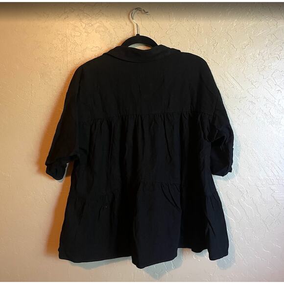 Sabo Black Luna Top Tiered Ruffle Cotton Ramie Button Front Blouse - Size S - Picture 9 of 11